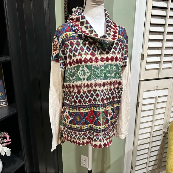 CHAPS Denim Fair Isle Cowl Neck Knit Pullover Sweater M NWT - Picture 1 of 9